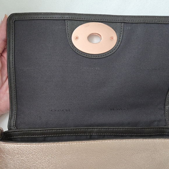 Coach Crosstown Metallic ROSE Gold Crossbody Purse Pebble Leather - Picture 8 of 10